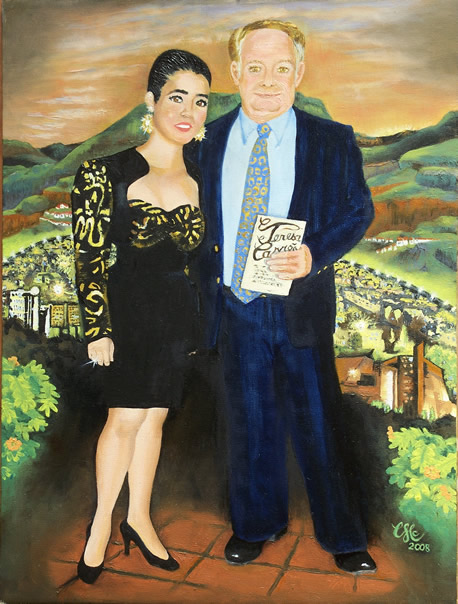 "Theatre Night"  18"x24"oil, full body portrait with Venezuela landscape